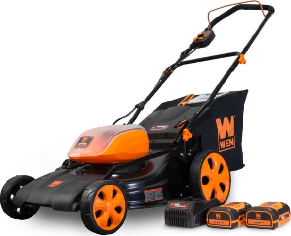 WEN 19 in. 40-Volt Max Lithium-Ion Cordless Battery 3-in-1 Walk Behind Push Lawn Mower - Two Batteries/Charger Included
